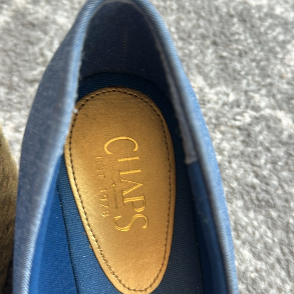 Chaps 💚 Blue and Tan Wedge Espadrilles - Picture 10 of 13